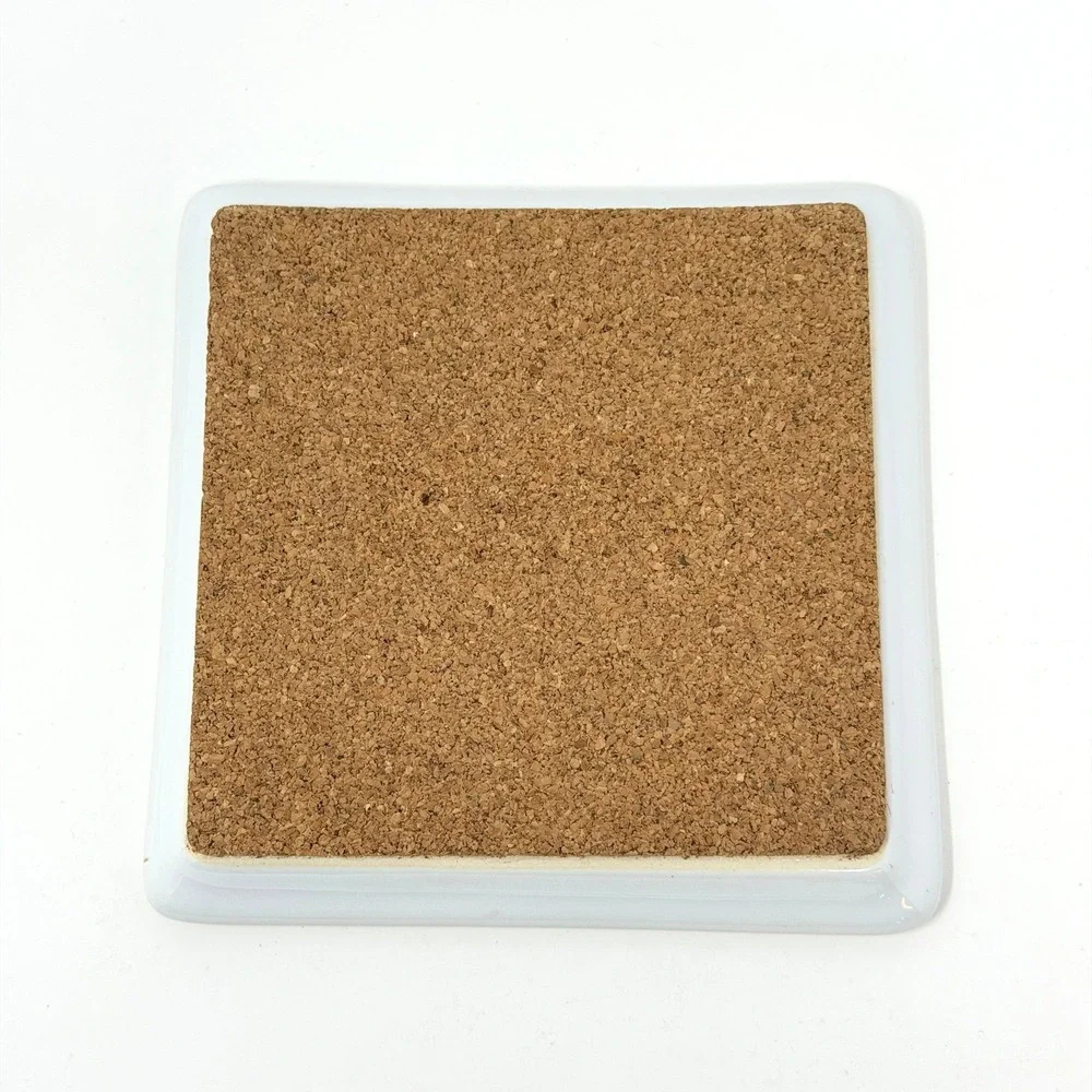 Pottery Barn Chocolate Delespaul Havez Coaster Set 4 Ceramic Cork Back